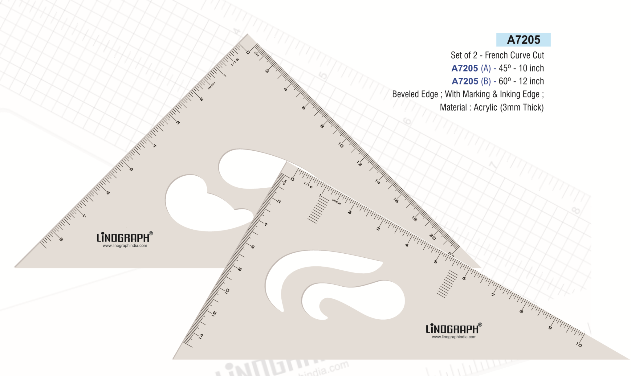 French Curve Template 4-Piece Set with Inking Edges